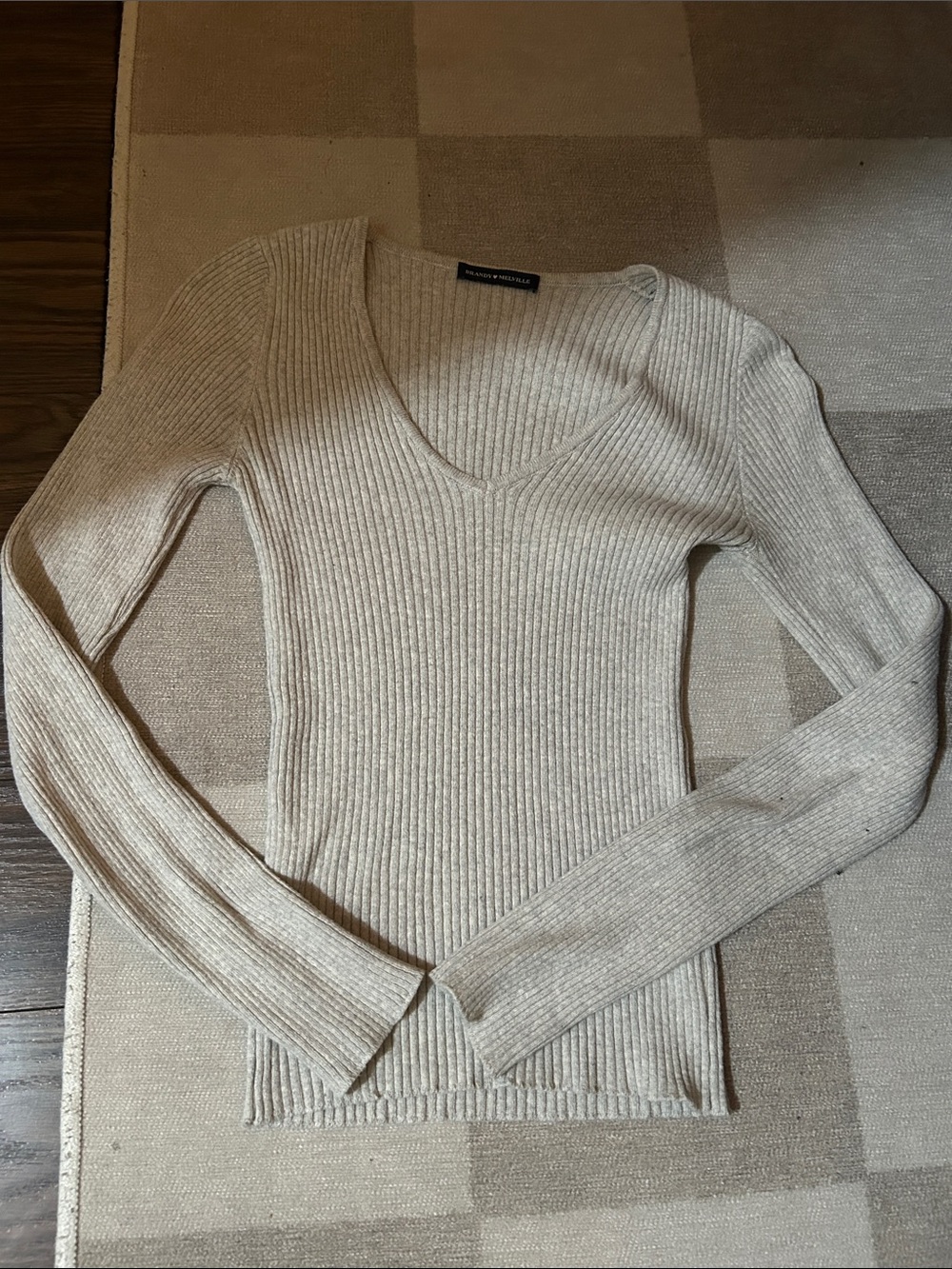 Brandy Melville Cream Ribbed V-Neck Sweater